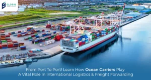 Ocean cargo ships transporting containers, highlighting ocean carriers' role in global package forwarding services.