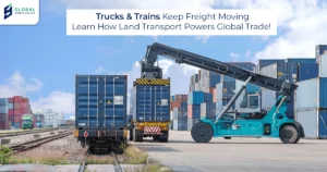 Land transportation vehicles transporting freight, illustrating efficient shipping and forwarding in global logistics.