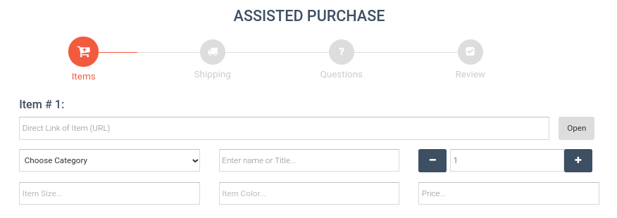 O formulário de solicitação de compra assistida no painel Global Shopaholics