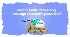 Workspace with laptop and packages illustrating package forwarding, international shipping, USA address, and parcel consol...