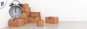 Package forwarding process showing parcels labeled for international shipping and USA address with parcel consolidation st...