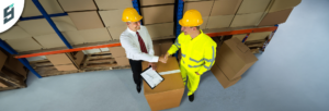 Package forwarding process showing USA address label on parcel for international shipping and parcel consolidation services.