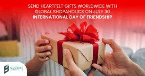Colorful friendship-themed illustration promoting USA package forwarding and international shipping on July 30.
