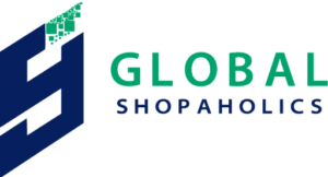 GlobalShopaholics logo featuring package forwarding and international shipping services with USA address and parcel consol...