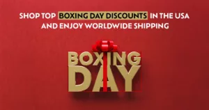 Shoppers grabbing Boxing Day deals in USA stores, highlighting package forwarding and parcel consolidation for internation...