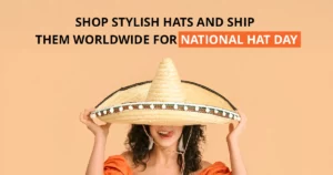 Colorful hats arranged on a table, showcasing styles available for international shipping via USA package forwarding.