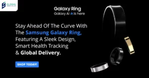 Samsung Galaxy Ring smartwatch displayed with GlobalShopaholics USA package forwarding and international shipping servic