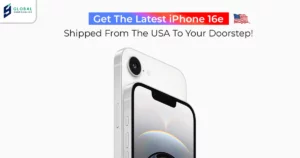 iPhone 16e showcasing sleek design, available for international shipping and USA package forwarding at GlobalShopaholics