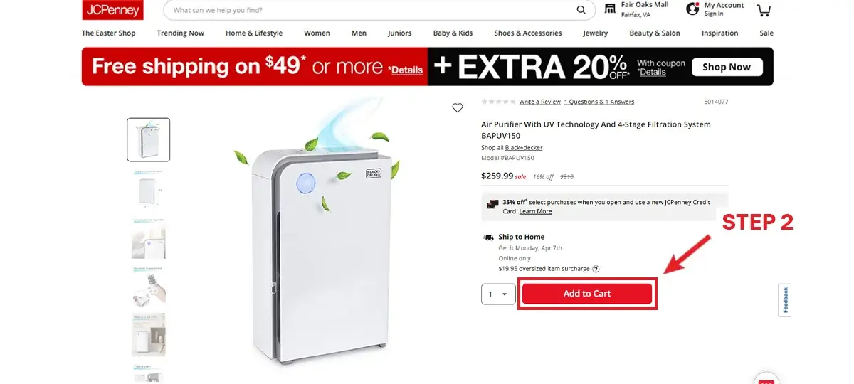 Step 3: Add your chosen products to your  JCPenney USA cart