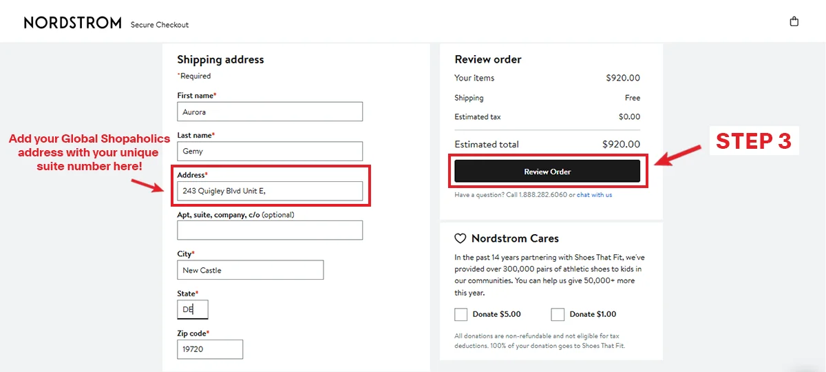 Step 3: Enter Your Global Shopaholics Address