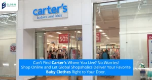 Carter’s Store storefront showcasing children’s apparel with USA package forwarding and international shipping options.