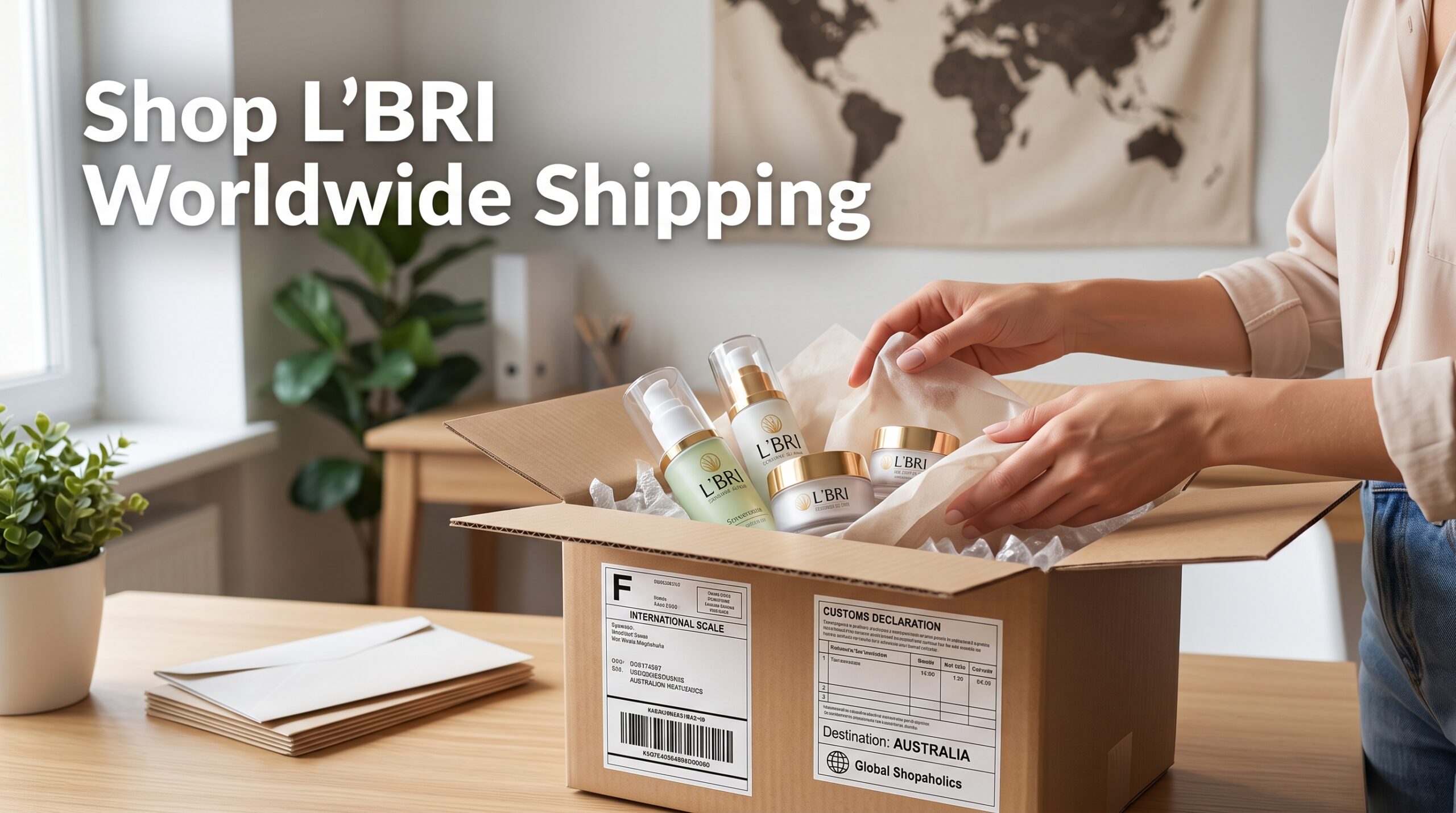 L'BRI skincare products ready for international shipping with Global Shopaholics