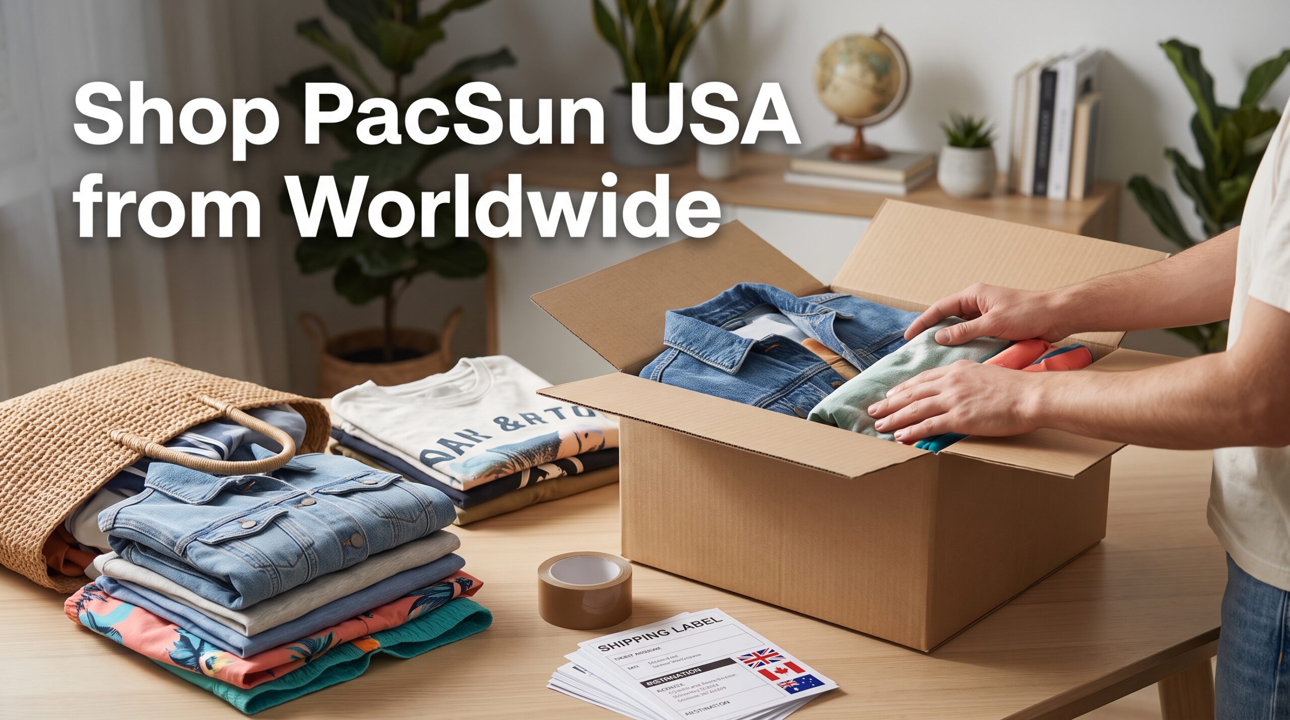 PacSun clothing packages ready for international shipping from the USA
