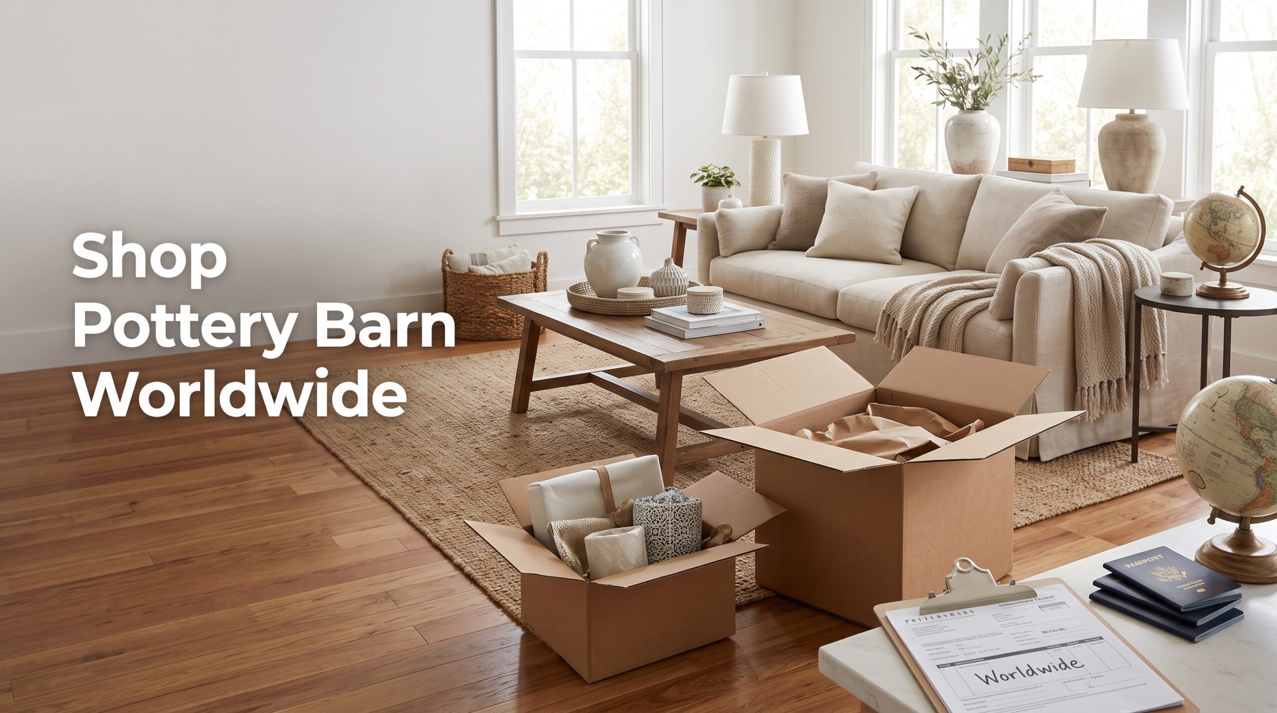 Pottery Barn home decor items ready for international shipping